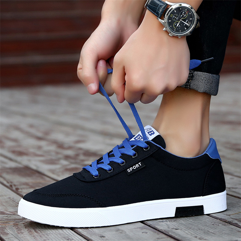 Men Shoes Men Casual Canvas Shoes Lightweight Lace Up Sneakers Summer Breathable Men Flats Shoes Male Footwear: black / 10