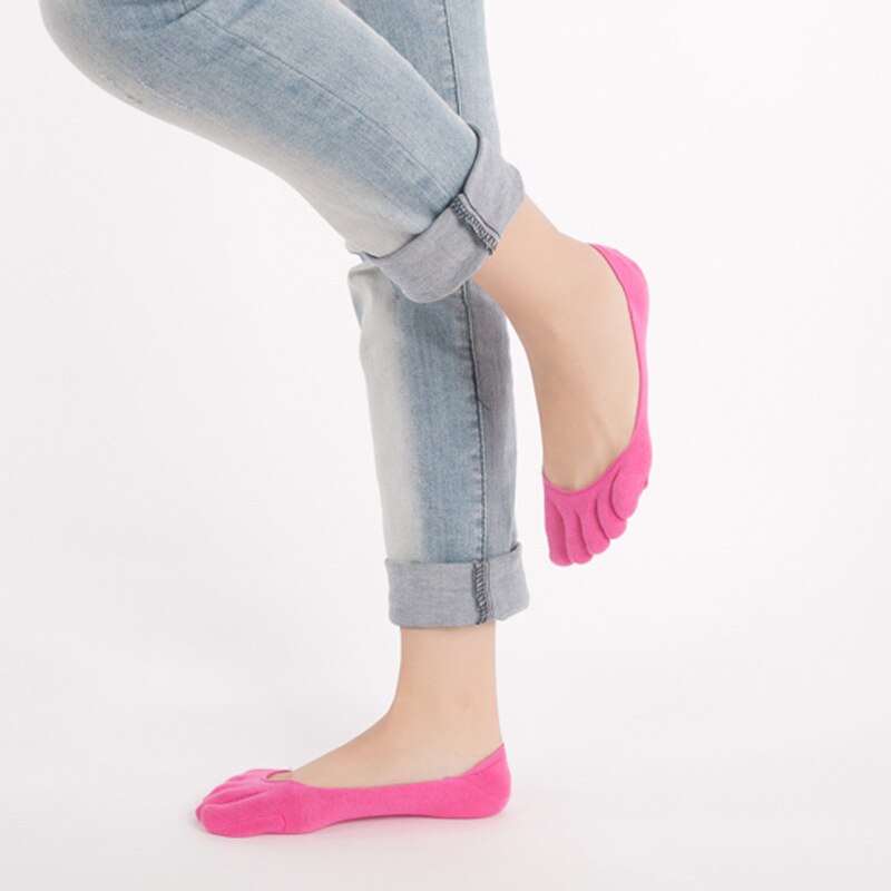 [Cosplacool] 1 Paar Zomer Mode Vrouwen Snoep Kleur Vijf Vinger Tenen Sok Onzichtbare Antislip Enkel Katoen blend Sokken Meias
