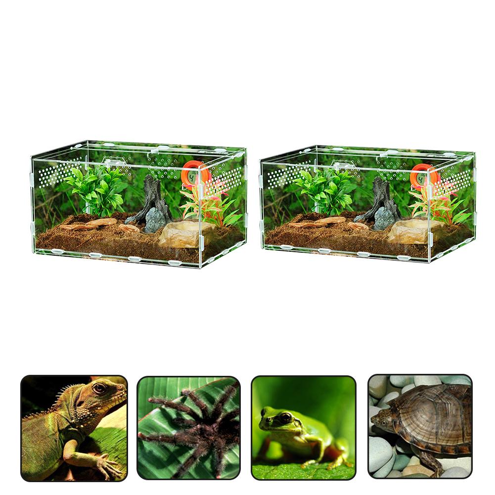 Acrylic Reptile Box For Spiders Tortoise Lizard Breeding Insect Box Vents Sliding Small Pet Terrarium Vivarium Breeding Box