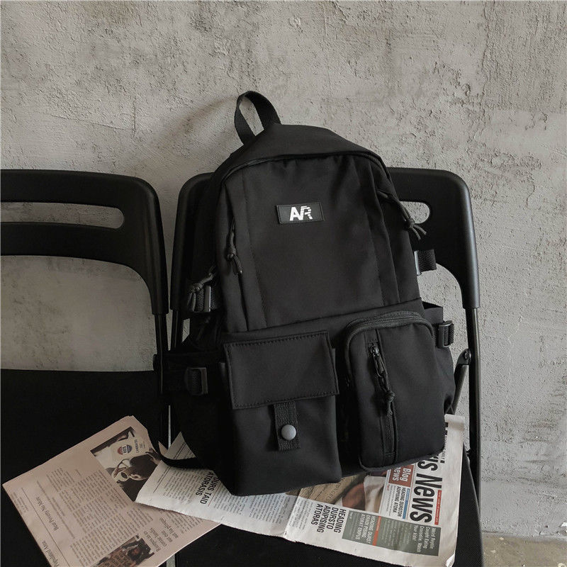 Mochila para estudiantes de secundaria para chicas adolescentes, bolso escolar grande de nailon sólido: Black