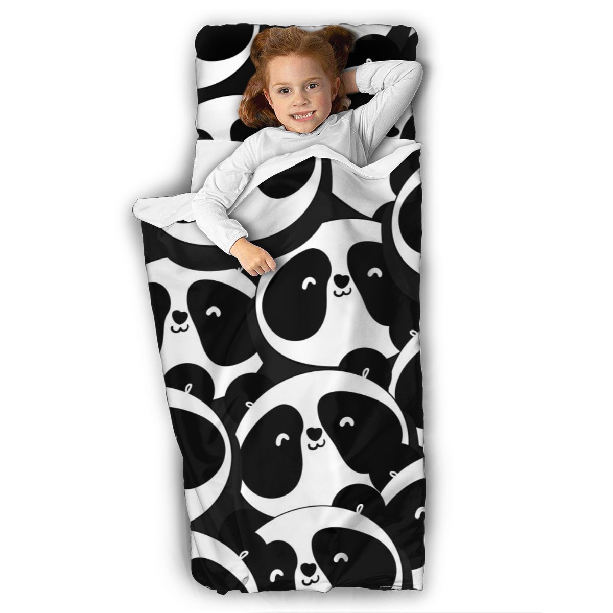 Panda noir et blanc têtes matelas enfant en bas âge sieste tapis de couchage maternelle enfants ensemble de literie avec oreiller