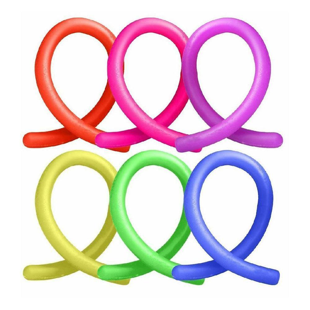 6 Stks/partij Tpr Zachte Anti Stress Touw Speelgoed Fidget Noodle Stretch/Pull/Twirl/Wrap/Squeeze Speelgoed neon Slings Diy Hand-Gebreide Touw