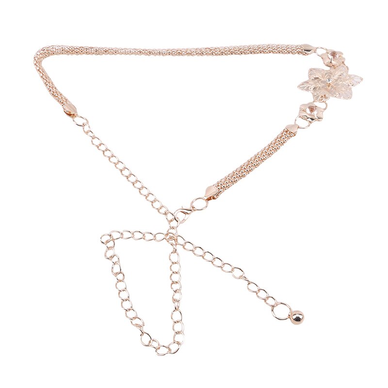 Cinturón de cadena dorado con flores para mujer, cinturón de Metal dorado y plateado para el sol