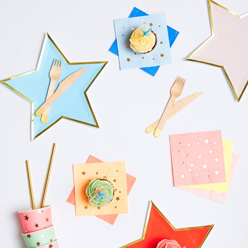 Wegwerp Servies Bruiloft Decoratie 8Pcs/1 Pack Effen Kleur Vijfpuntige Ster Papier Lade Verjaardagsfeestje Decoraties kids