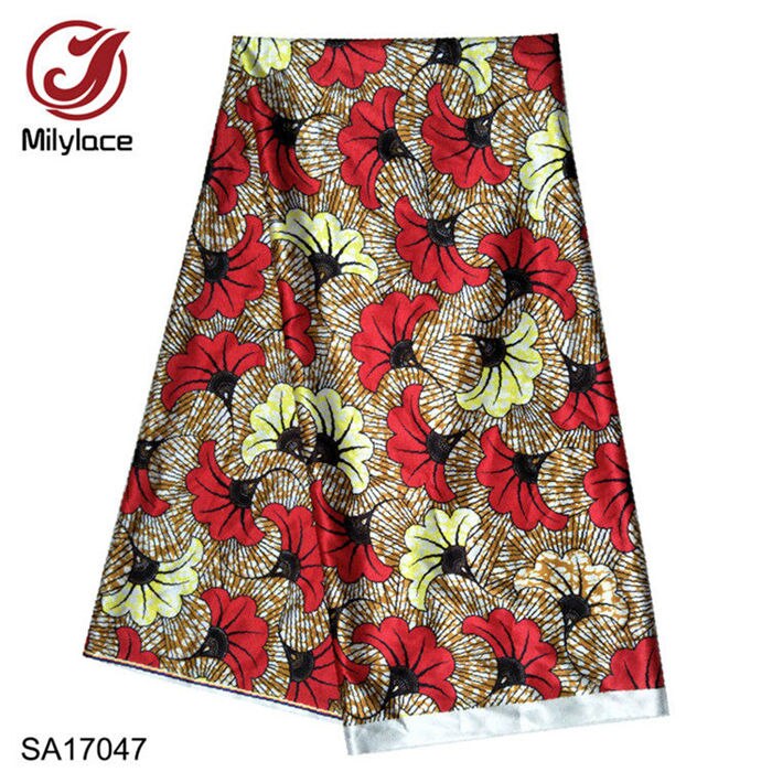 Milylace beliebte digitale gedruckt wachs muster satin stoff afrikanische digital gedruckt wachs muster satin stoff SA17050: color 2