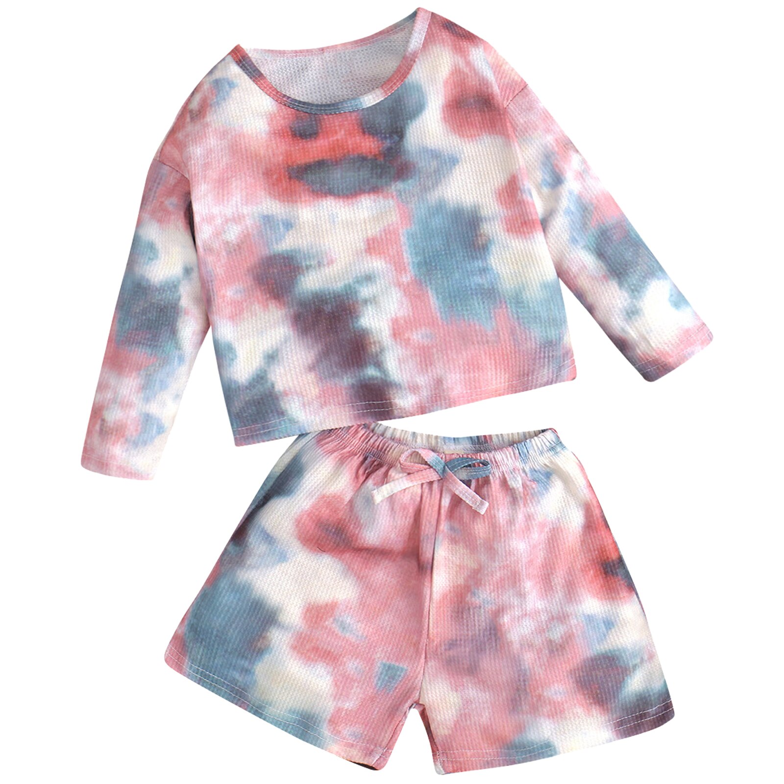 Girls Casual Sports Outfit Tracksuits Dance Workout Suit Kids Sportswear Long Sleeves Tie Dye Print Tops and Shorts Sets: 130