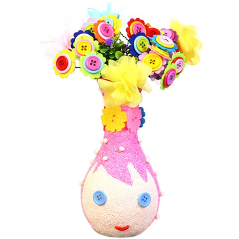77HD Homemade Button Bouquet Craft Vase Arts Toy DIY Project for Boys&amp;Girls Make Your Own Flower Bouquet Felt Vase Flowers: Cute girl