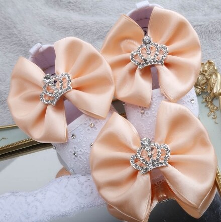 Dollbling designade baby småbarn skor aprikos blomma rosett diamant kronsmycken baby flicka baby skor pannband: Aprikos / 1