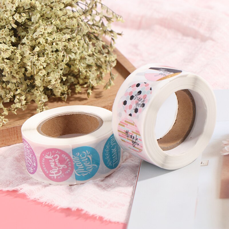 500 stuks/rol roze geometrische patroon bedankstickers zegellabels kerststickers school leraar beloningsstickers briefpapier