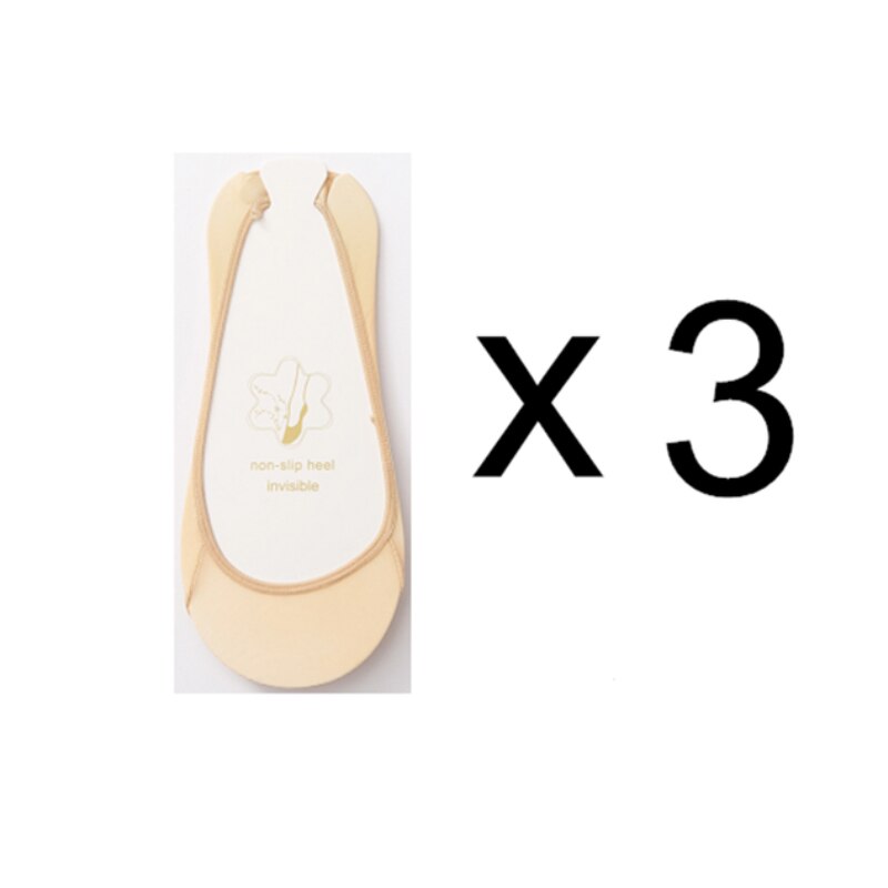 Calcetines invisibles antideslizantes de silicona para mujer, medias finas de media palma con tirantes de seda de hielo para zapatos de tacón alto, 3 pares: Caqui
