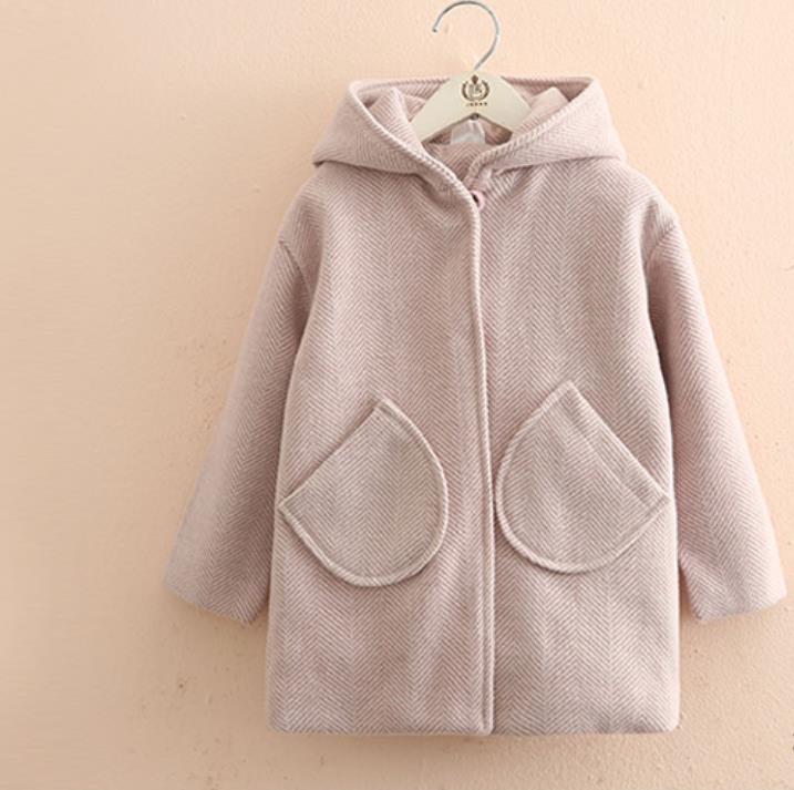 Winter baby meisjes capuchon haarbal wol baby peuter kinderen bovenkleding wollen jas meisjes: Roze / 150cm