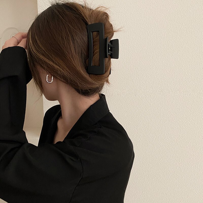 Pinzas grandes para el pelo para mujer, horquillas acrílicas esmeriladas, pasador, pinzas de cangrejo, accesorios para el cabello, color negro