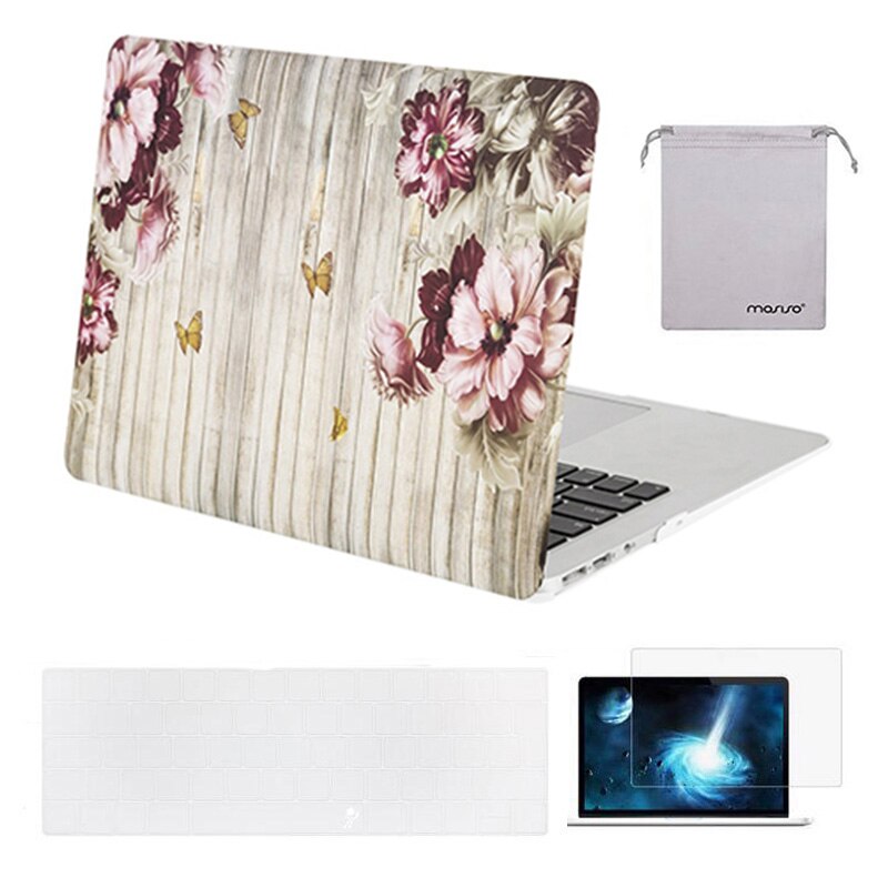 Mosiso laptophoes voor macbook air 13 inch,  a1466 a1369 + siliconen toetsenbordhoes + schermfolie + opbergtas: Vlinderbloem