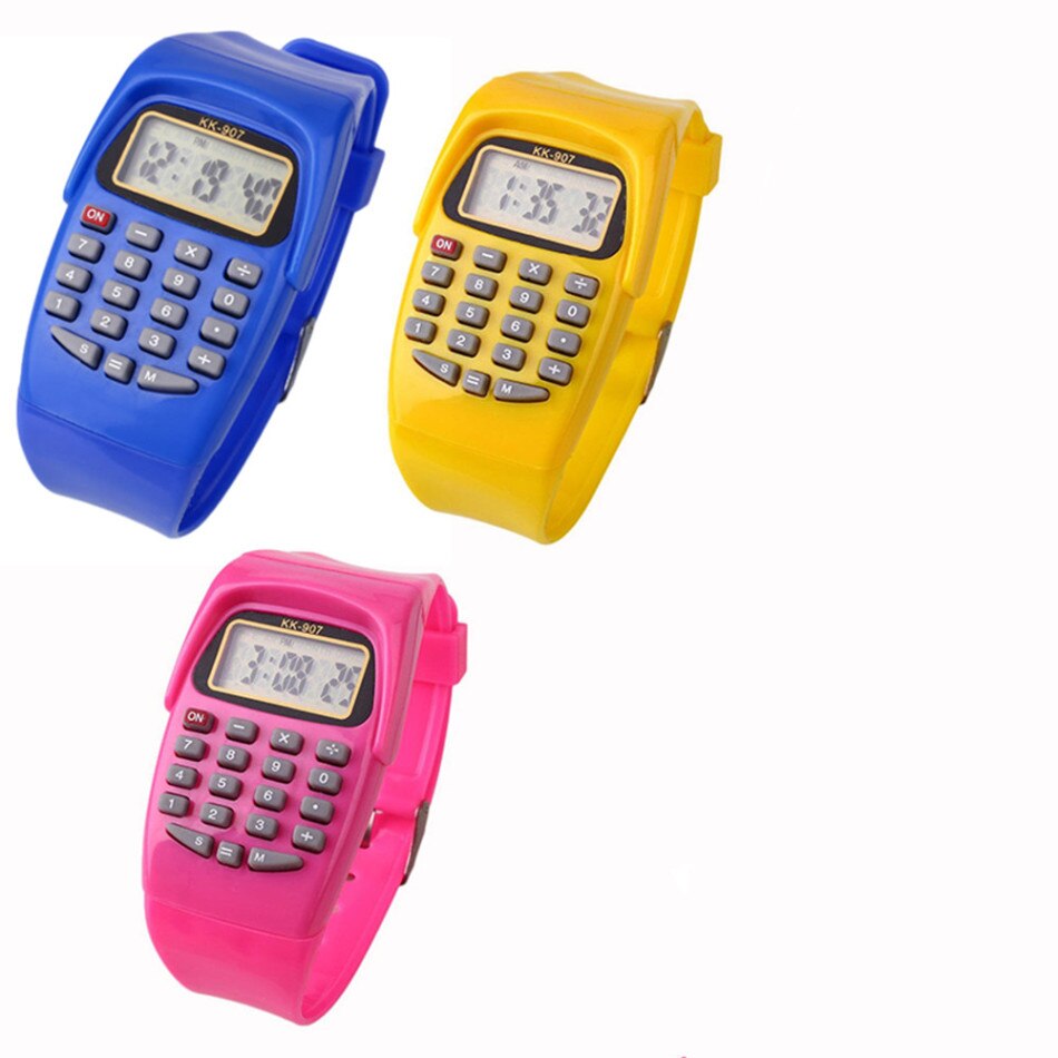 Siliconen Multifunctionele Elektronische Rekenmachine Horloge Kinderen Elektronische Horloge Sport Blauw/Geel/Roze