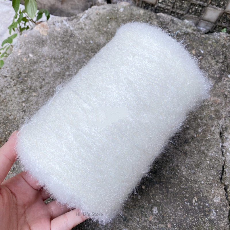 500g/Group Flash Cat Wool Feather Yarn Super Beautiful Soft Warm Scarf Sweater Shawl Knitting Fine Thread Blended Yarn: white  500g