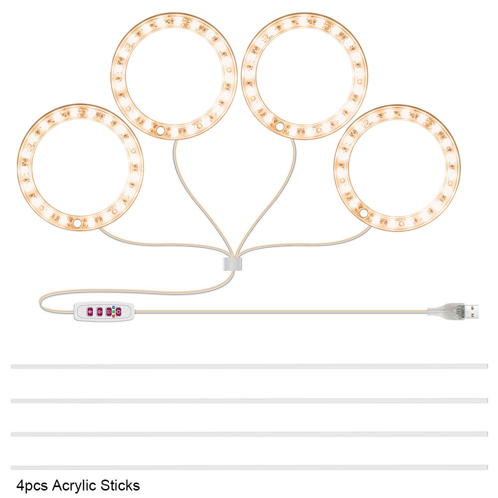 5V LED Grow Light 8/12/16H Timer USB Phyto Lamp Three Angel Ring Full Spectrum Phyto Lamp for Indoor Plants Flowers Growth Light: Sunlight 4 Rings