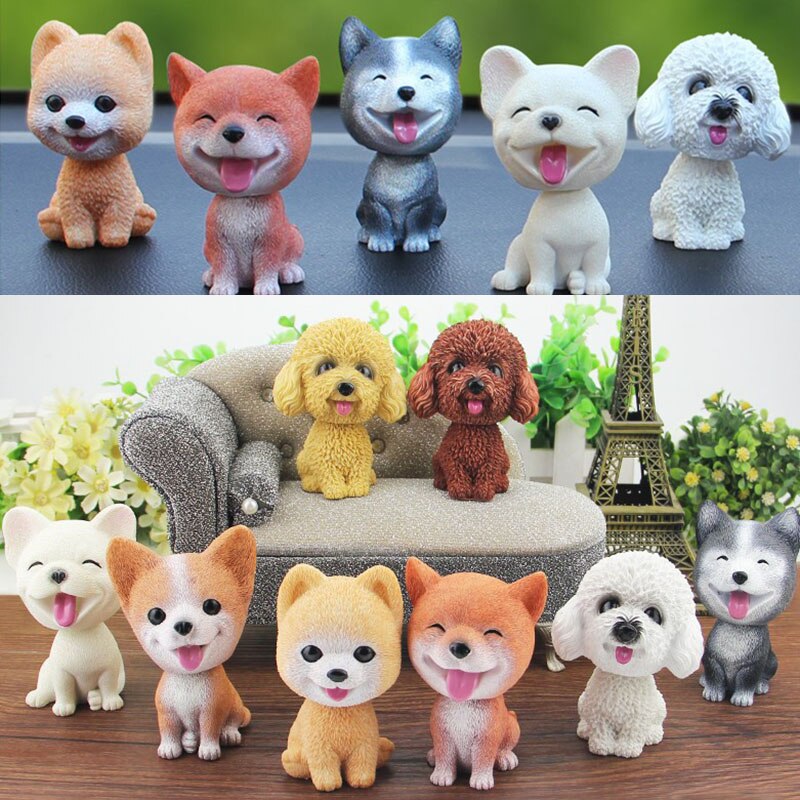 Car Ornament 9cm Shaking Head Dog Car Dashboard Decor Nodding Puppy Toys Husky Teddy Pomeranian Home Room Auto Accessories
