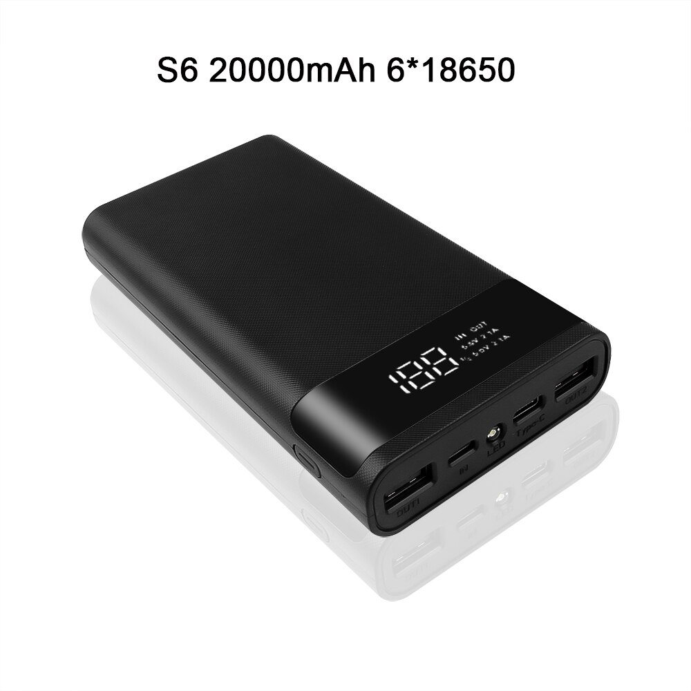 Kebidumei Dual Usb Micro Usb Type C Power Bank Shell 5V Diy 4/6*18650 Case Batterij Opslag doos Zonder Batterij: S6 Black