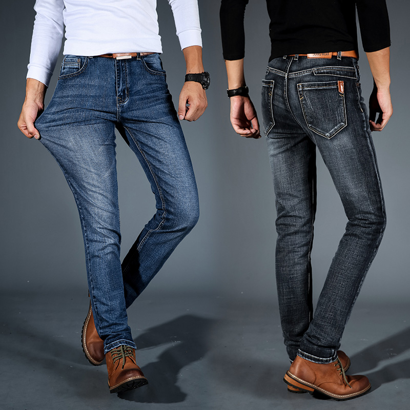 Mænd sorte blå jeans mænd casual slim stretch jeans klassiske denim bukser plus størrelse 28-42