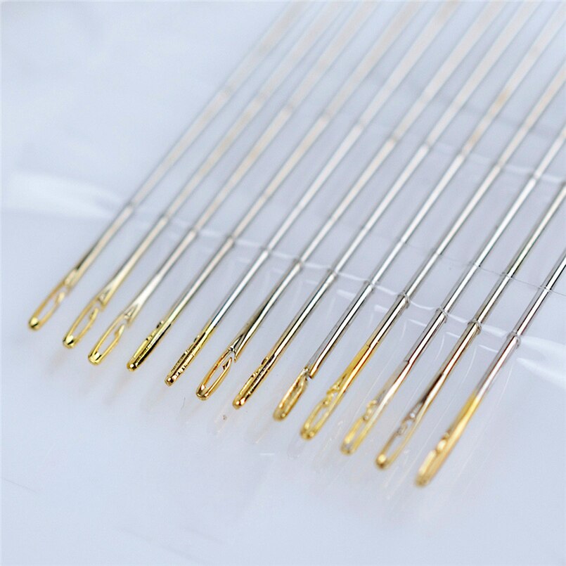12pcs sewing needle hand sewing needle steel and nickel plating fine manual work easy threading side gold tail needle 20O28