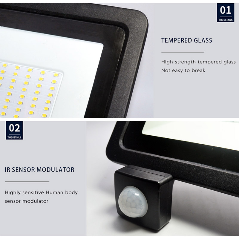 Reflector LED con Sensor de movimiento 100W 50W 30W 20W 10W foco de luz Led de inundación al aire libre 220V IP66 lámpara de pared al aire libre Luz de inundación