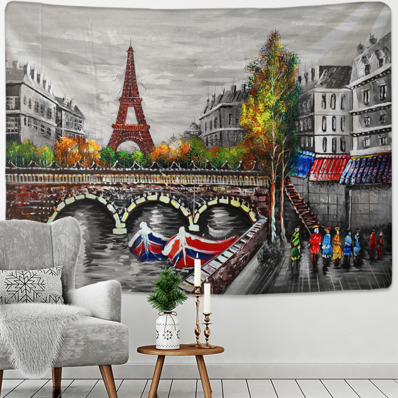 Tower Landscape Oil Painting Tapestry Psychedelic Witchcraft Mystery Polyester Background Cloth Wall Hanging Home Decor: 95x70cm / gt891-2
