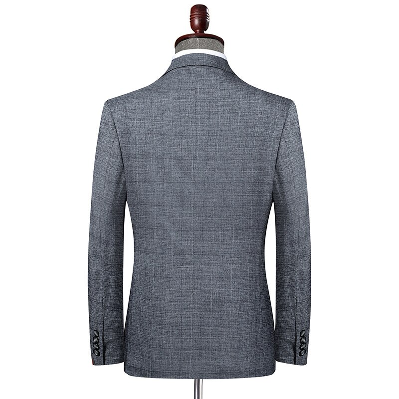 Men Blazer Business Office Work Formal Casual Check Suit Jacket Slim Daily Life Banquet Party Single Breasted Two Buttons Gray