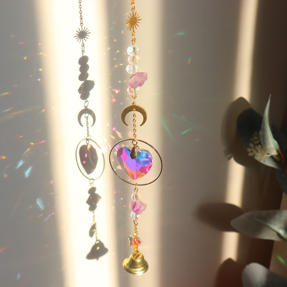 Crystal Wind Chime Star Moon Sun Catchers Prisms Pendant Dream catcher Plated Hanging for Outdoor Indoor Garden Windchimes: H