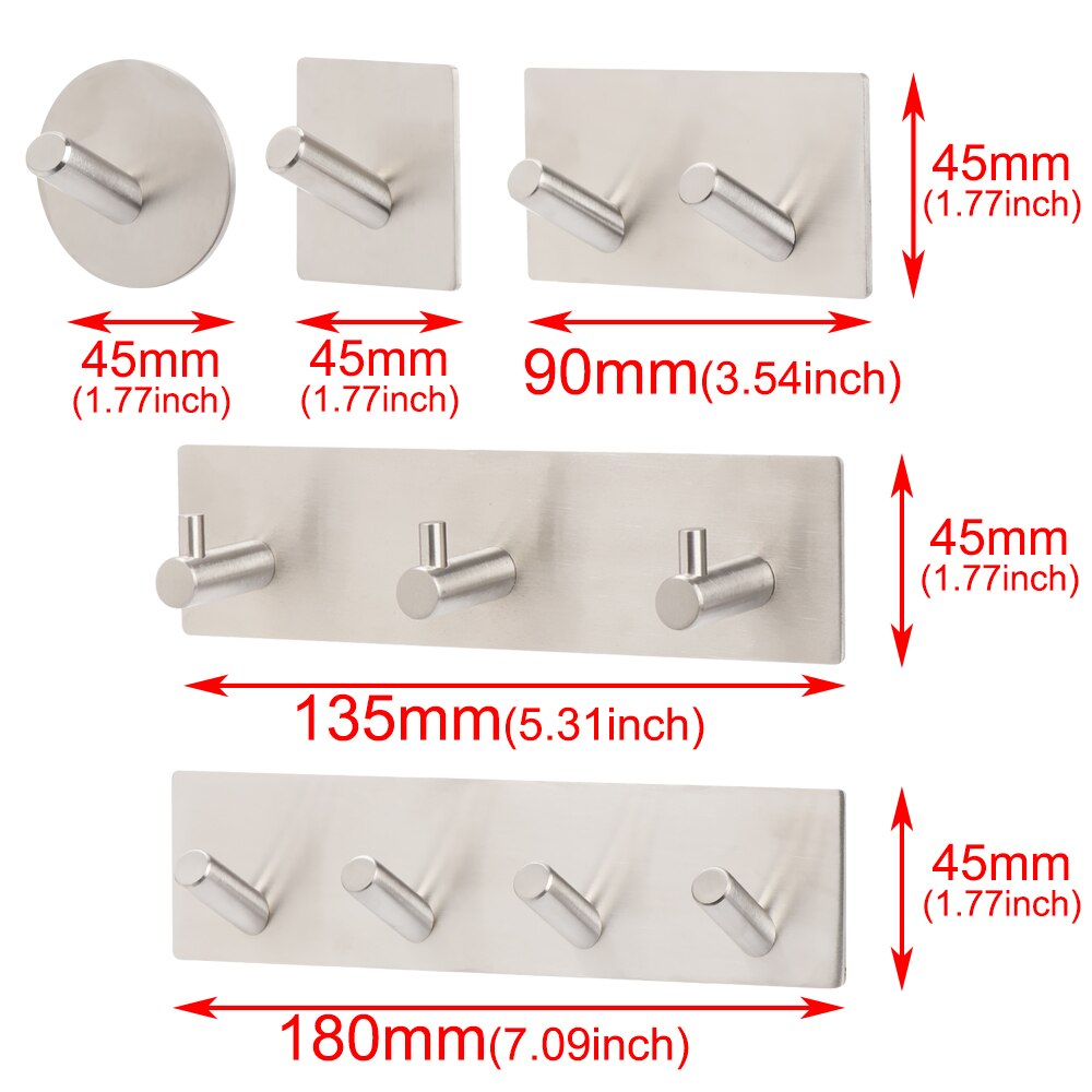 12 Styles Black Silver Hook Wall Towel Hook Stainless Steel Rustproof Strong sticky Hook Hanger for Bathroom Kitchen Hardware