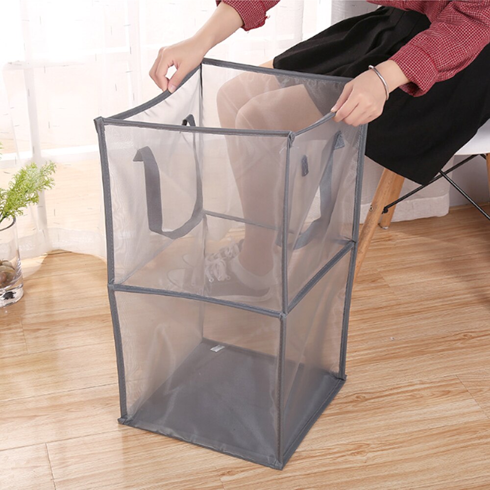 1/2layers Portable Square Mesh Basket Dirty Clothes Toys Storage Bin With Handles Home Organizer Sundries Storage Bucket