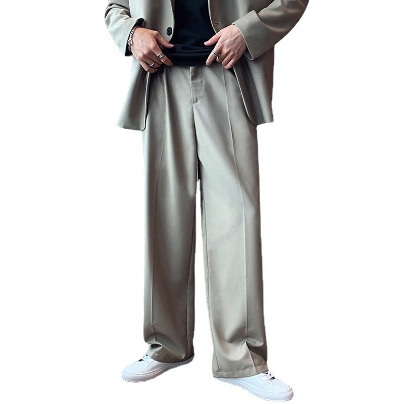 Hombre Casual suelto recto ancho pierna pantalones de traje de los hombres Streetwear Vintage pantalones coreano Chic Pantalones largos