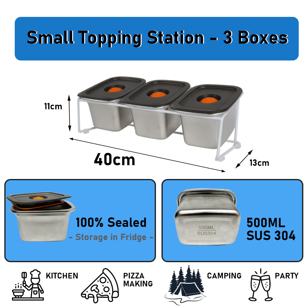 Stainless Steel Pizza Seasoning Container Pizza Topping Station with PP Visiable Lid Fridge Storage Pizza Ingredients Container: Dark Khaki