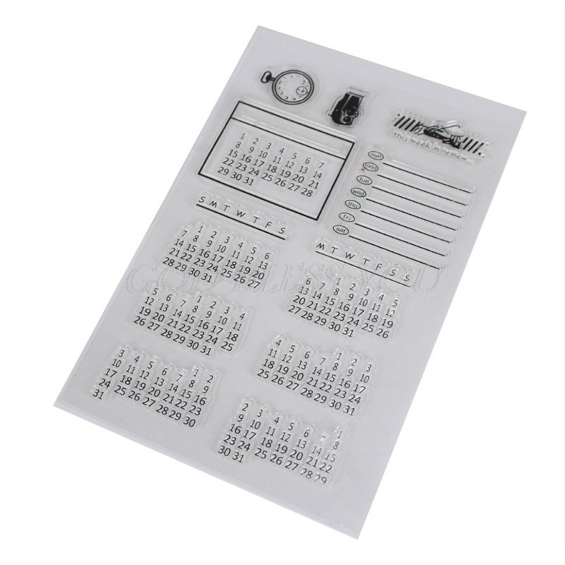 Calendario DIY hoja de sello de caucho transparente de silicona artesanía de álbum de colección de recortes decoración