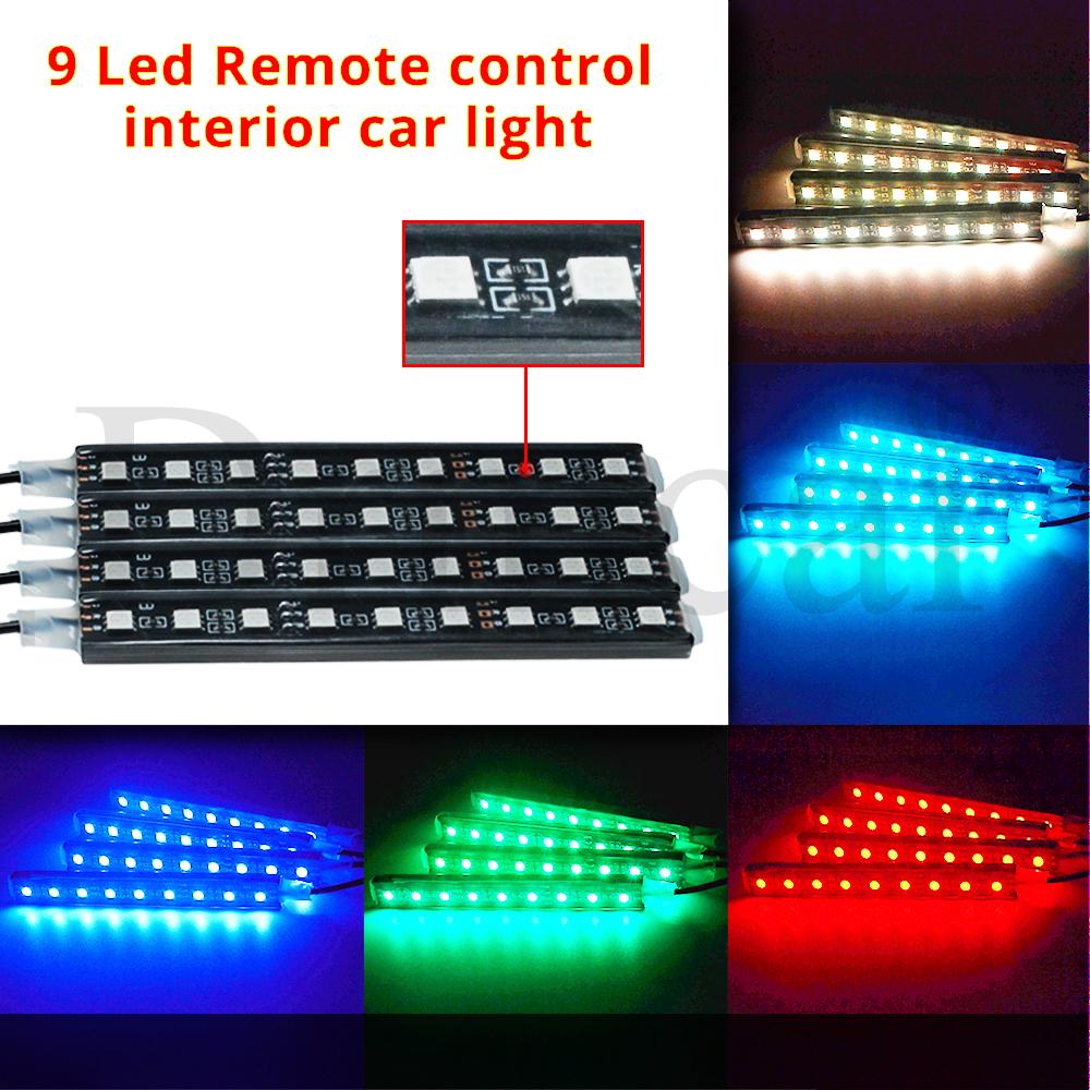 4X Auto Rgb Led Rem Strip Licht 5050 Smd Auto Afstandsbediening Decoratieve Flexibele Sfeer Lamp Extra Interieur Decoratie