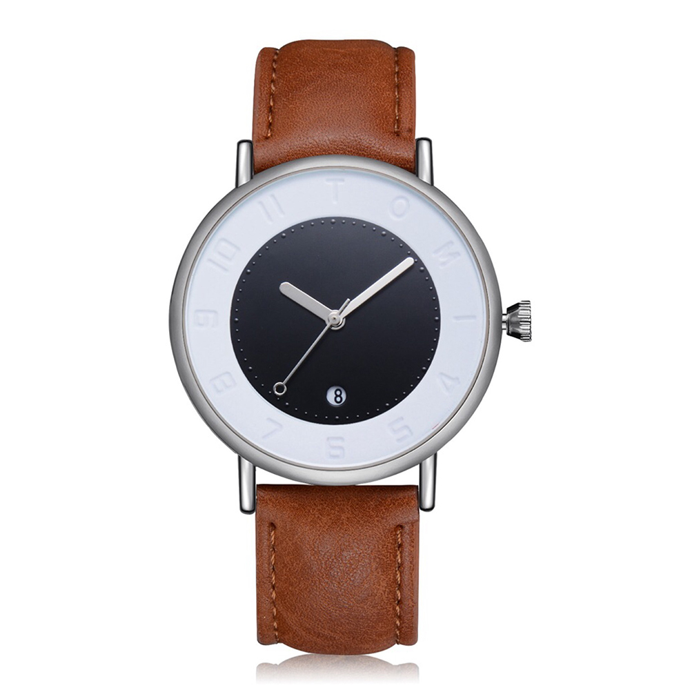 TOMI Relógio de moda minimalista masculino Relógio masculino e feminino Versátil calendário redondo mostrador grande relógio de quartzo relógio premium: Café