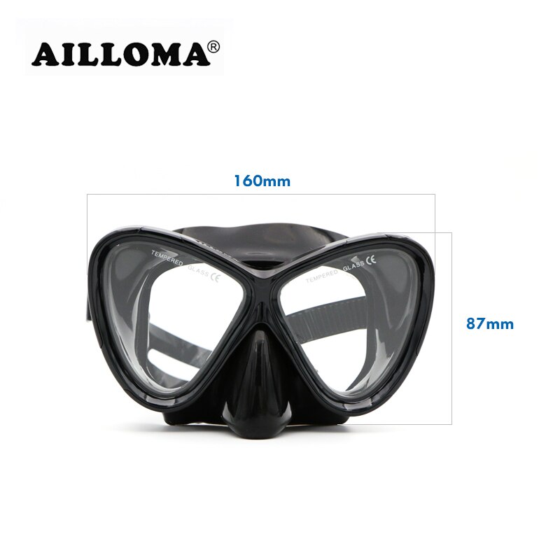 AILLOMA Wide ViSion Diving Mask Scuba Underwater Anti Fog Swimming Glasses Black Silicone Snorkeling Set For Adults Goggles