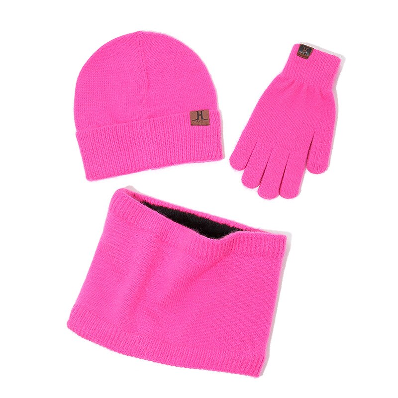 hommes femmes écharpe chapeau gants ensemble trois pièces hiver ensemble femme chapeaux écharpes hommes unisexe bonnets bonnet tricoté: Pink