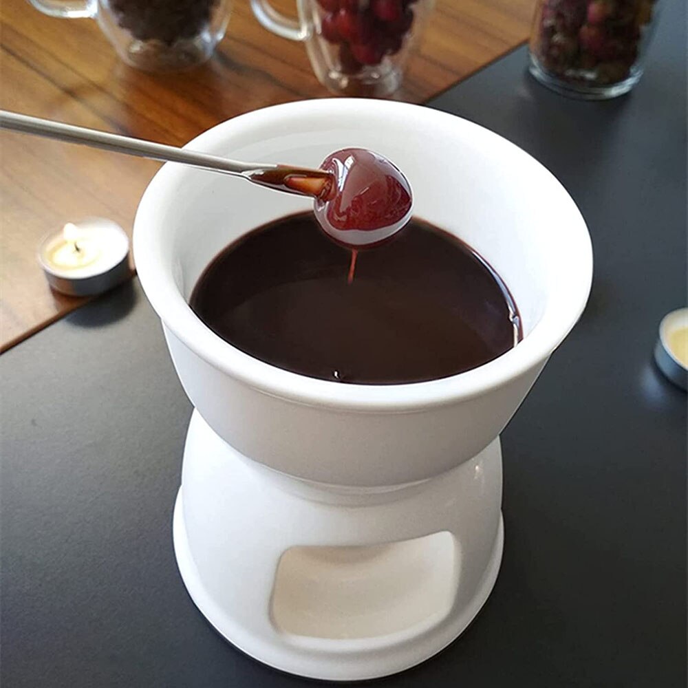 Tebery – ensemble de Fondue avec 4 fourchettes de couleur, théière de supérieure, Pot de fusion en porcelaine pour fromage, chocolat et tartes