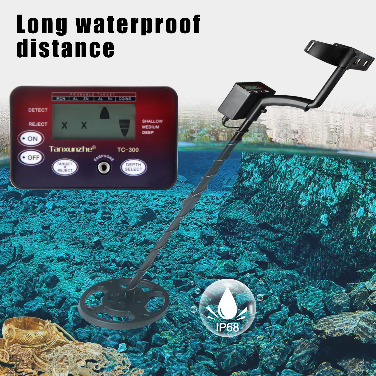 TC-300 Underground Metal Detector Newest High Sensitivity LCD display Detector With Adjustable Pinpointer Gold Detector