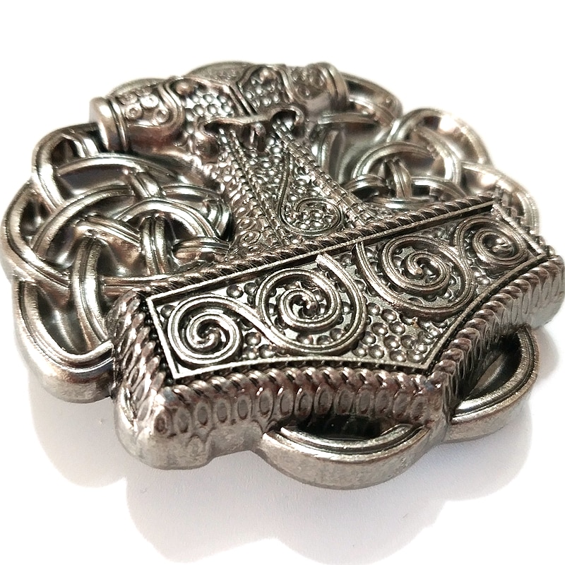 Antique Bronze Viking marteau boucle de ceinture ronde mythologie nordique boucle de ceinture Vintage hommes jean accessoires pour 4cm largeur ceintures