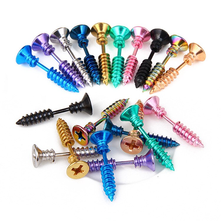 1Pc/2Pc Punk Stijl Roestvrij Staal 10 Kleuren Stud Oorbellen Mannen Vrouwen Oor Sieraden Rock Gothic Unisex piercing Oorbel