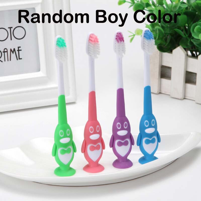 2Pcs/Lot Kids Baby Toothbrush Teether Training Children's Tooth Brush Soft Bristle Mouth Clean Teeth Cleaning Panda Toothbrush: 2Pcs Penguin for Boy