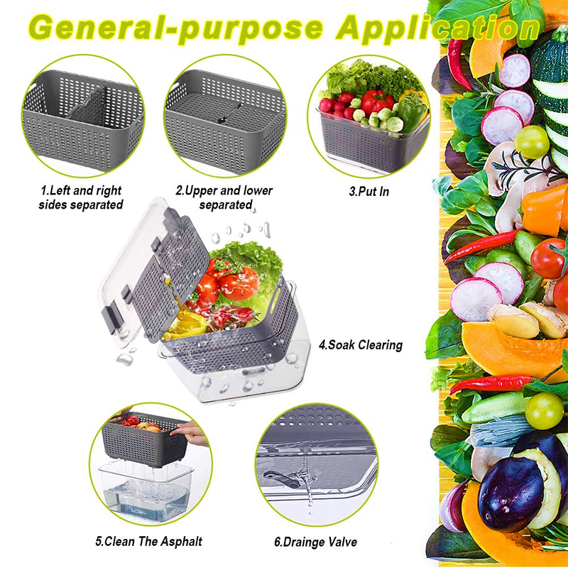 Refrigerator Food Produce Saver Storage Containers With Lid Fridge Fresh Vegetable Colander Storage Box Kitchen Organization