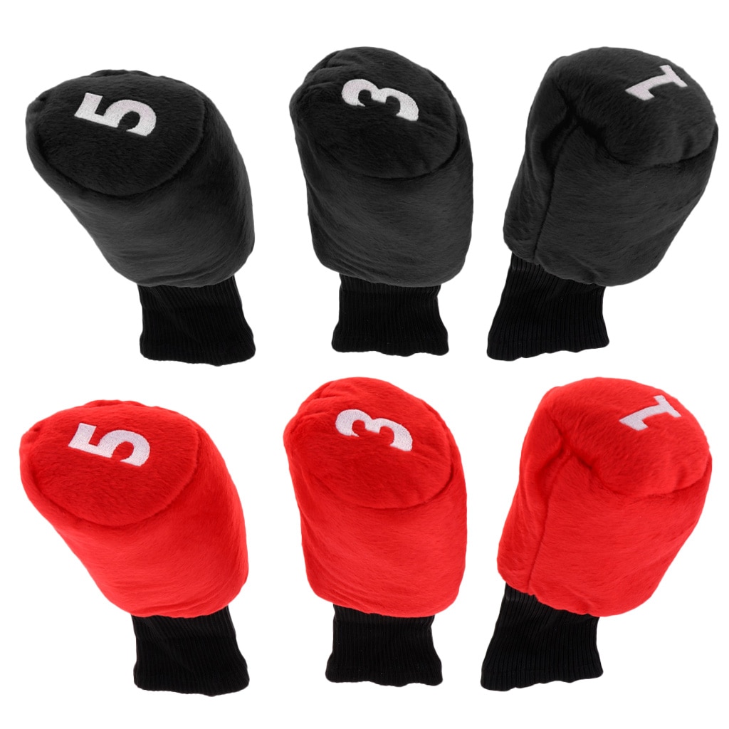 3 Pcs Durable Lightweight Golf Head Black Red Cover Accessories Headcover Protector for Driver Fairway Wood Head