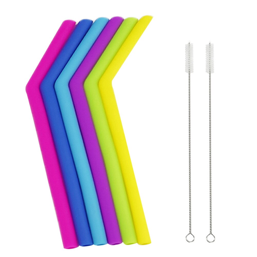 6 Pcs Herbruikbare Siliconen Rietjes Set Flexibele Bocht Smoothies Rietjes Met Cleaning Borstels Bar Party Rietjes Accessoire: Default Title