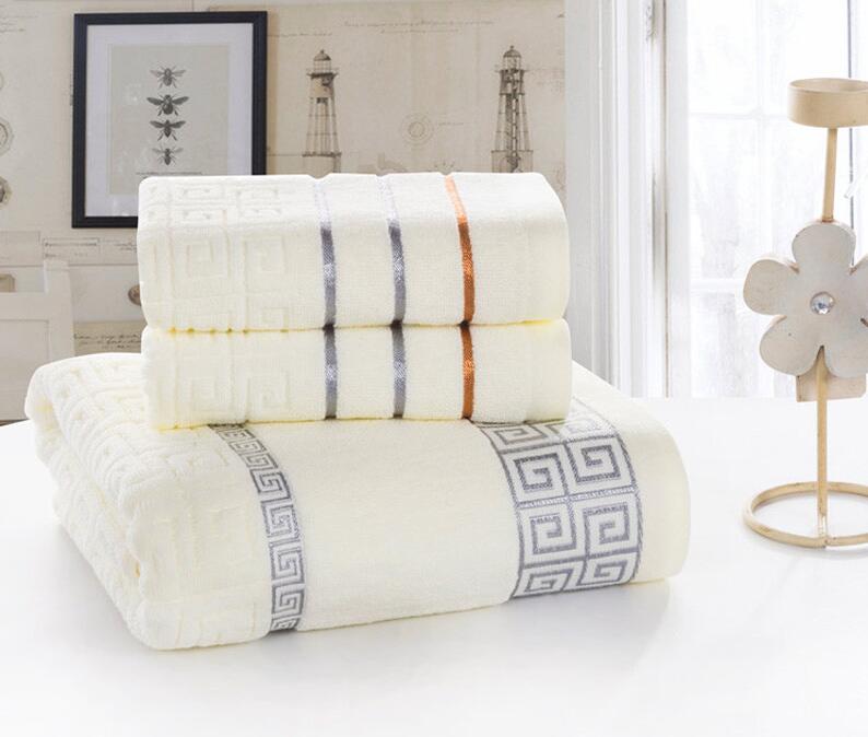 Lage prijs thuis textiel 100% katoen bad towel set 3 stuk bad towel set bad towel 1 stks gezicht towel 2 stks: beige