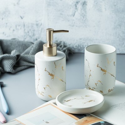 Matte marmor mønster tandbørste armbånd kopper bryllup toiletartikler badeværelse sæt keramisk holder: 3 hvide