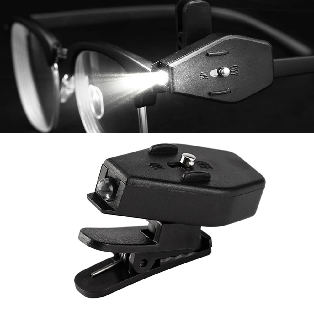 Linterna para gafas, lámpara de lectura, Clip para gafas, linterna, lámpara Universal ajustable para gafas, luces de lectura flexibles para libros