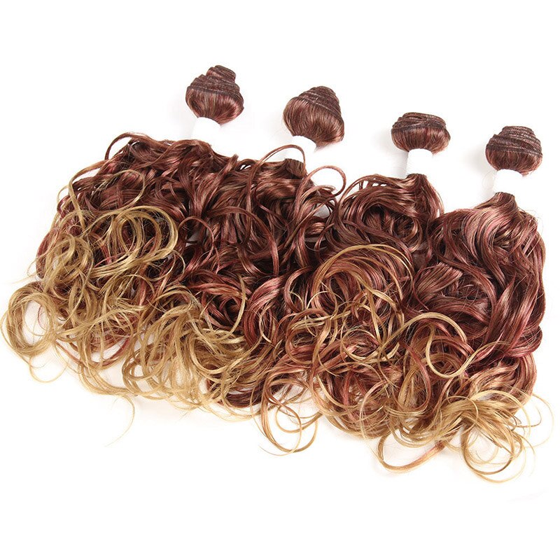 Ombre brązowy bordowy kolor syntetyczne doczepiane włosy 4 wiązki X-warkocz sprężysty kręstożek włosy doczepiane 16-18 cal jedno opakowanie pełna głowa: T4BUR-27