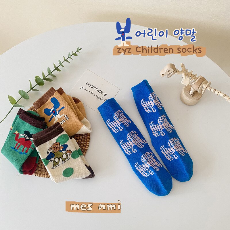 1-8Years Kinderen 4 Pairs Kinderen Sokken Lente Zomer Koreaanse Mode Cartoon Katoen Jongens Meisjes Sport Sokken